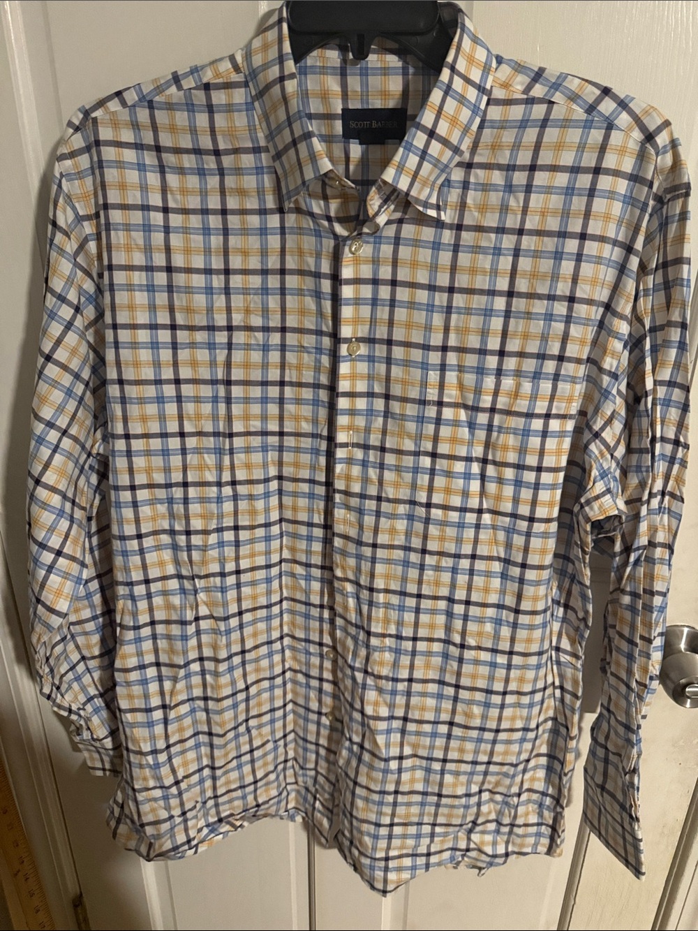 Scott Barber Men's Blue & Yellow Plaid Dress Shirt